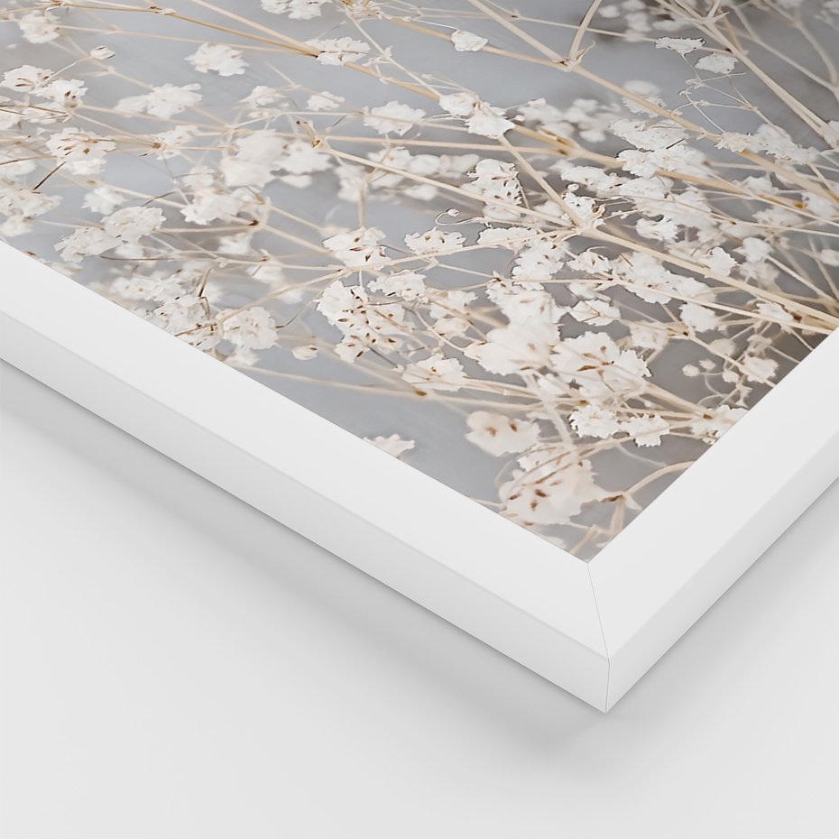 Zestaw obrazy w ramie, plakaty - kwiaty,kawa,tekst - rama biała