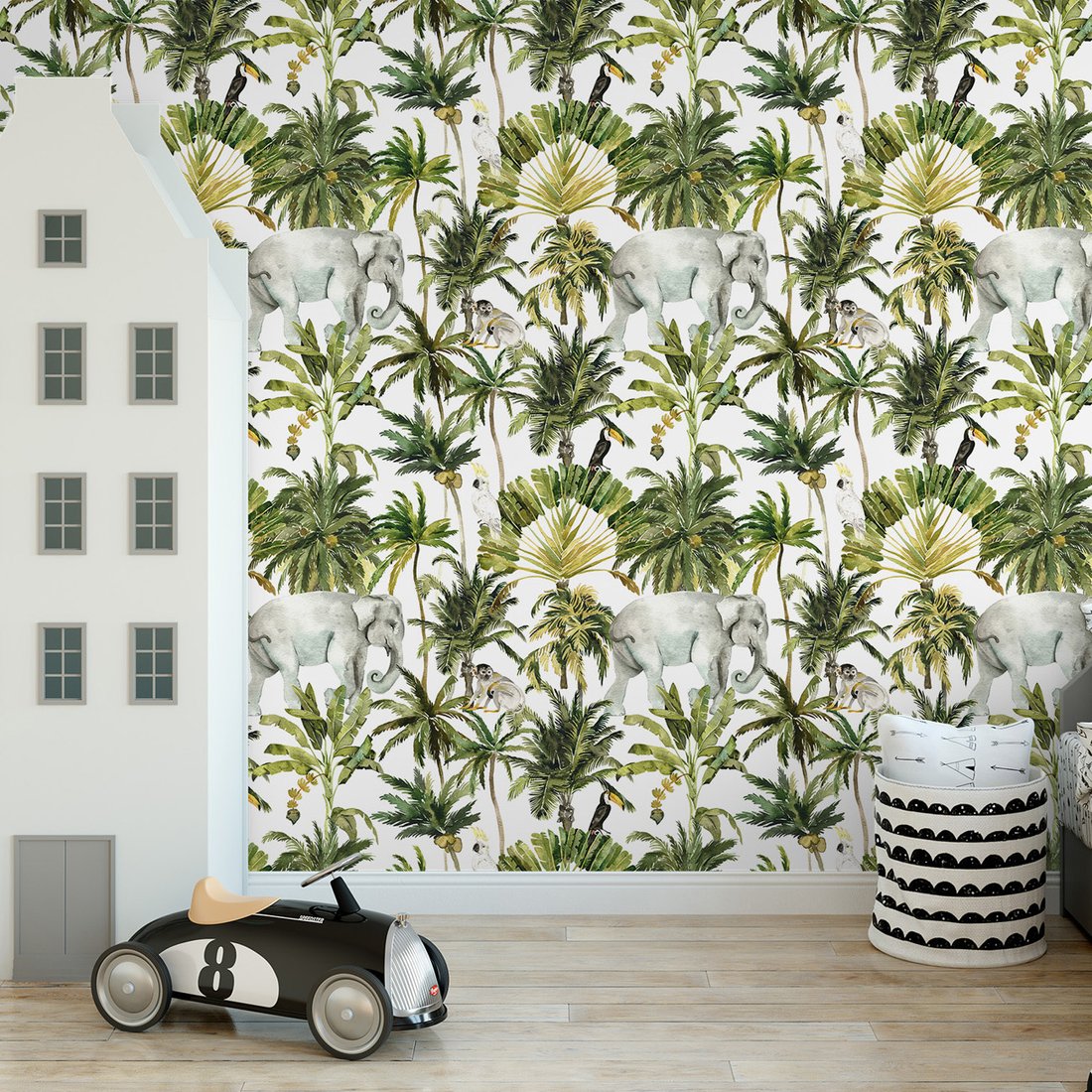 Tapeta - słoń, małpa, dżungla