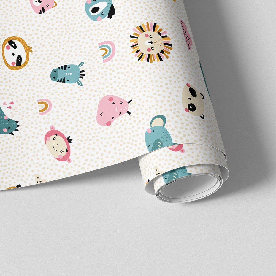 Tapeta - dziecięca, zwierzęta, tęcza, wzór