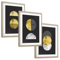 Zestaw obrazy w ramie, plakaty - złoty, abstrakcja, geometryczny - rama drewno