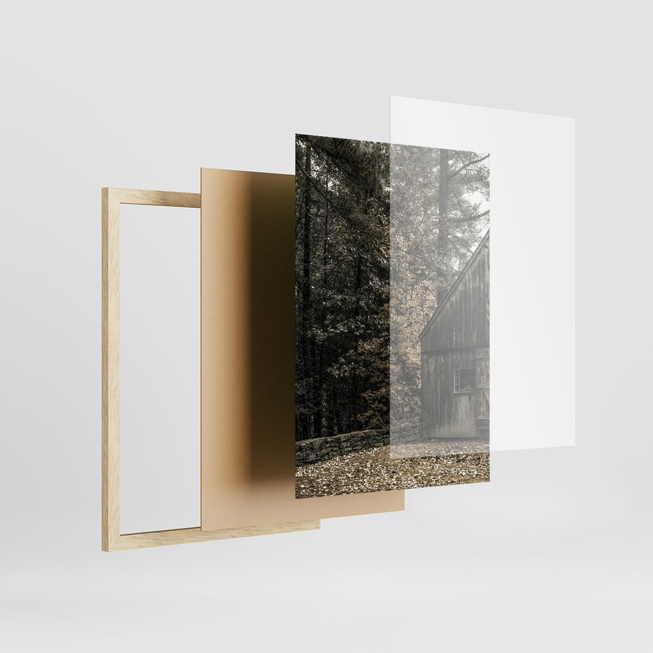 Zestaw obrazy w ramie, plakaty - drewno,domek,las - rama drewno
