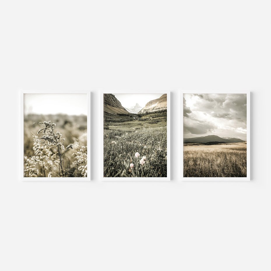 Zestaw obrazy w ramie, plakaty - krajobraz, natura, góry - rama biała