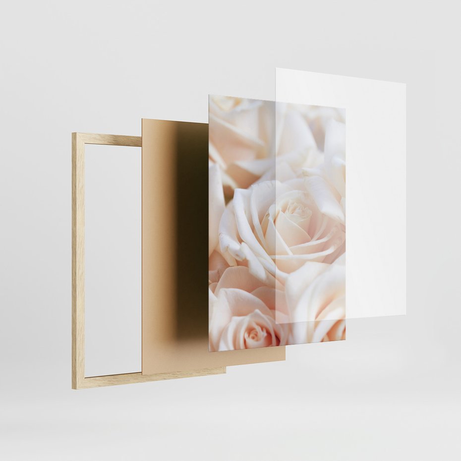 Zestaw obrazy w ramie, plakaty - kwiaty, róże, pastelowe - rama drewno