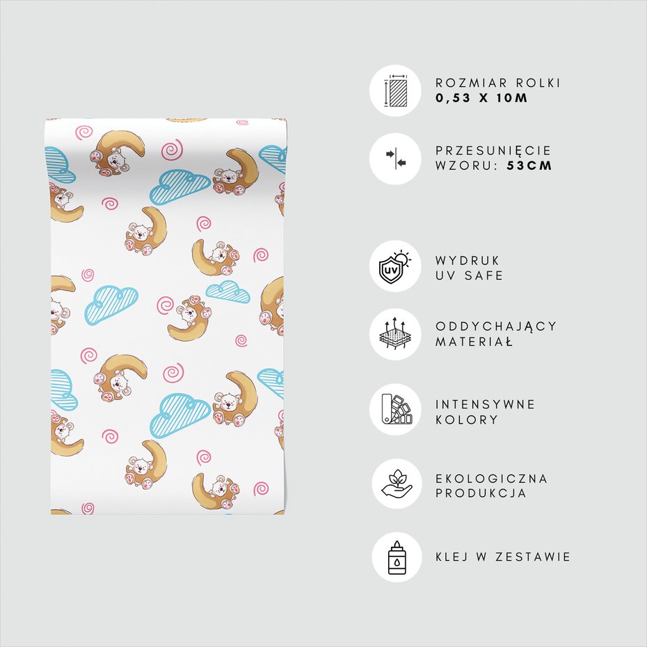 Tapeta - dziecięca, miś, księżyc, chmura