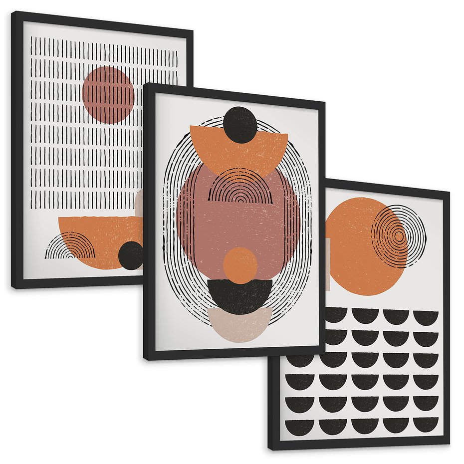 Zestaw obrazy w ramie, plakaty - abstrakcja, grafika, geometria - rama czarna