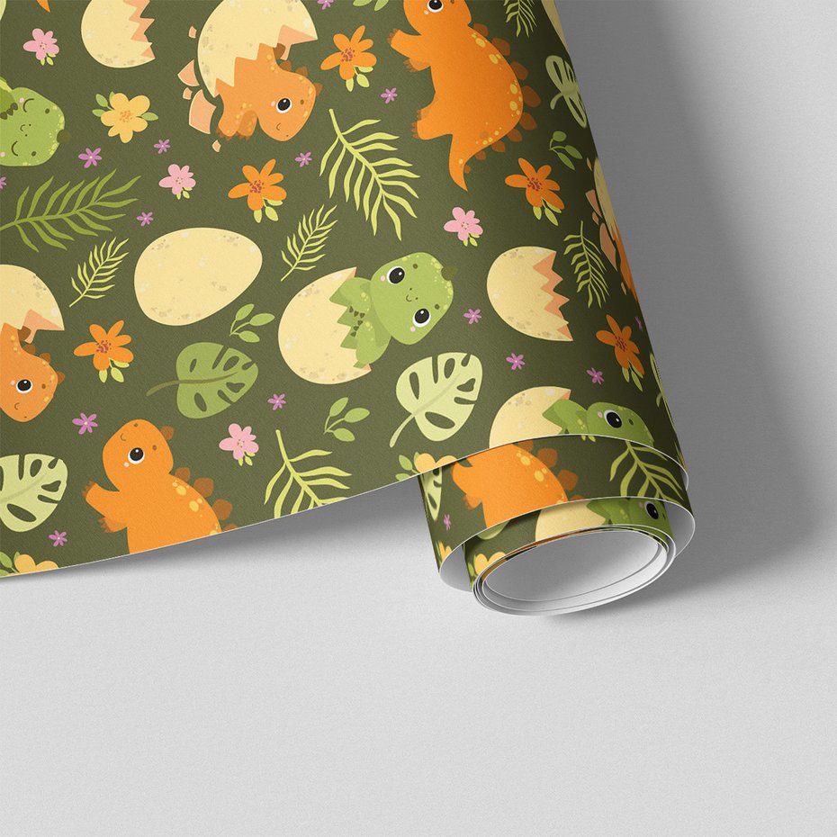 Tapeta - dziecięca, dinozaury, jaja, kwiaty