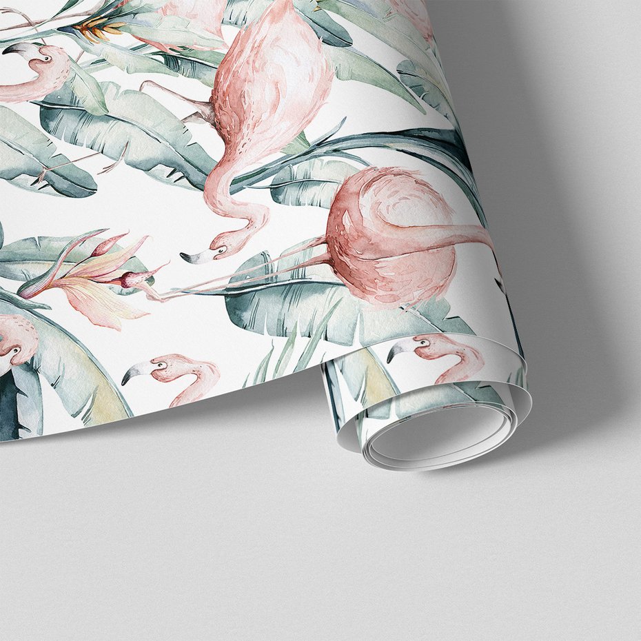 Tapeta - flamingo, liście, natura