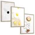 Zestaw obrazy w ramie, plakaty - śniadanie, cytryny, minimalizm - rama drewno