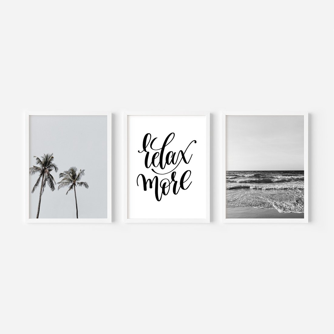 Zestaw obrazy w ramie, plakaty - palmy, morze, relax - rama biała