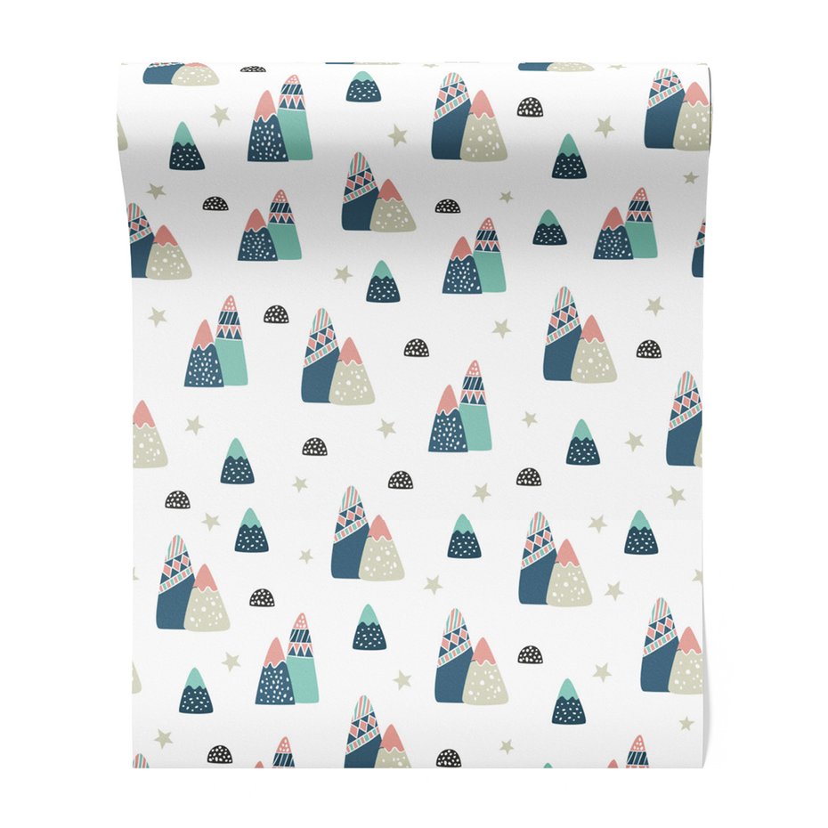 Tapeta - dziecięca, góry, gwiazdy, kropki