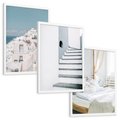 Zestaw obrazy w ramie, plakaty - budynki,schody,łóżko - rama biała