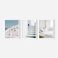 Zestaw obrazy w ramie, plakaty - budynki,schody,łóżko - rama biała