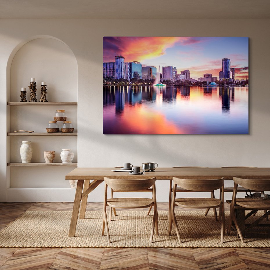 Obraz na płótnie - miasto, jezioro, budynki