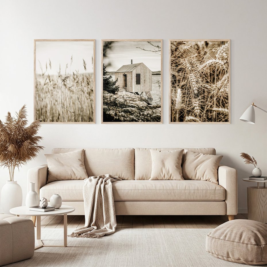 Zestaw obrazy w ramie, plakaty - natura, dom, rośliny - rama drewno