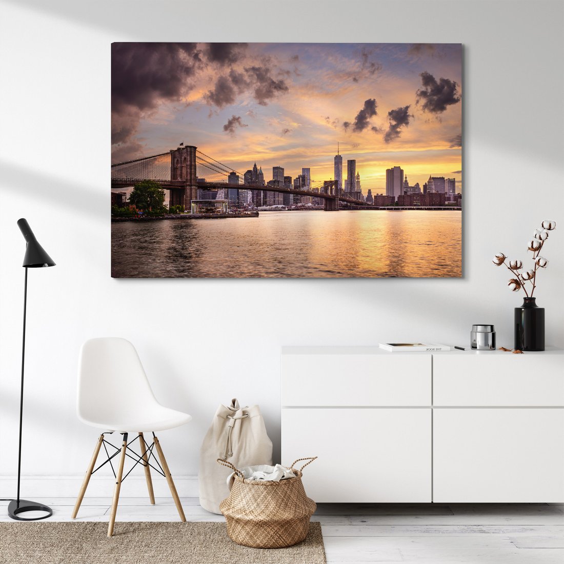 Obraz na płótnie - Brooklyn Bridge, miasto, woda