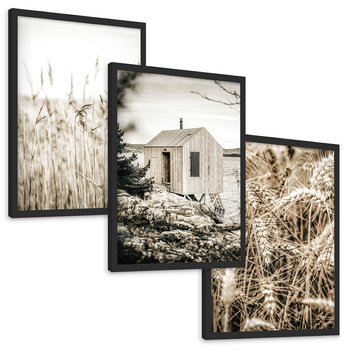 Zestaw obrazy w ramie, plakaty - natura, dom, rośliny - rama czarna