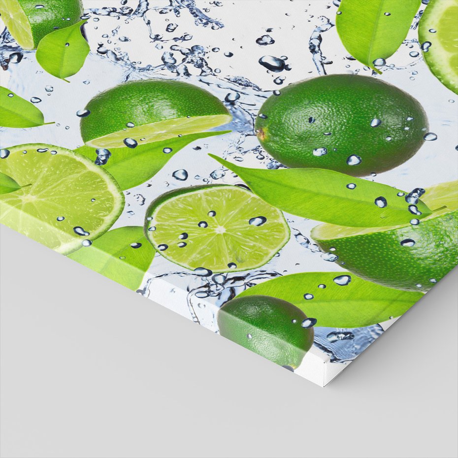 Obraz na płótnie - owoce, limonki, woda