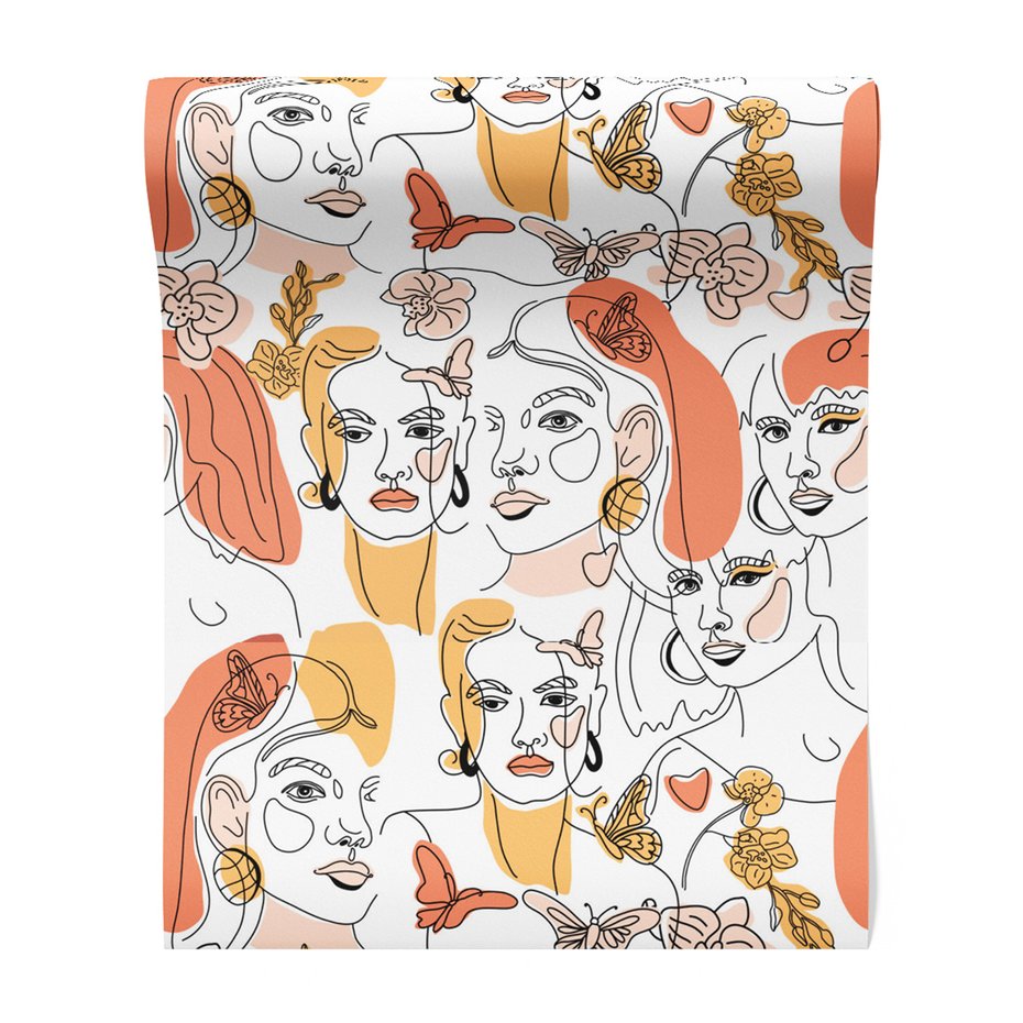 Tapeta - twarze, motyle, kwiaty