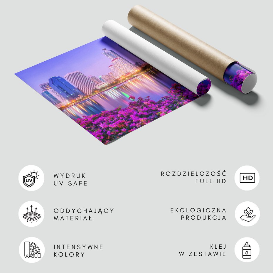 Fototapeta - miasto, kwiaty, woda