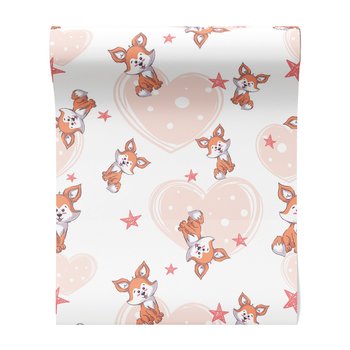 Tapeta - dziecięca, lisy, serca, gwiazdy