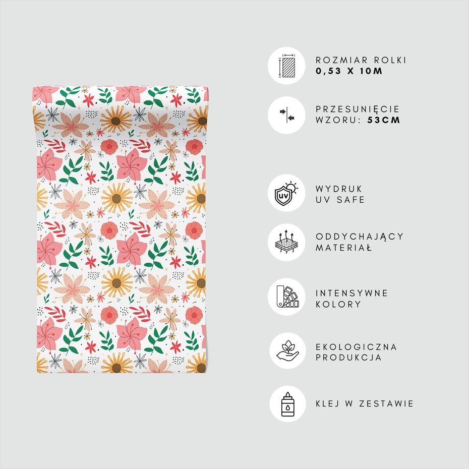 Tapeta - kwiaty, liście, kropki