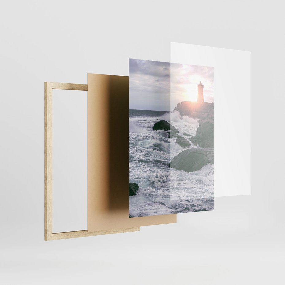 Zestaw obrazy w ramie, plakaty - morze, skały, wybrzeże - rama drewno