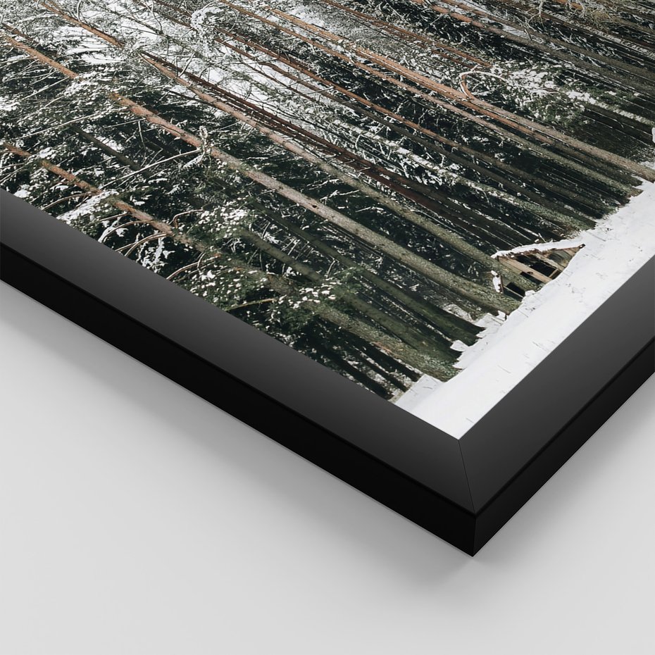 Zestaw obrazy w ramie, plakaty - zima, las, napój - rama czarna