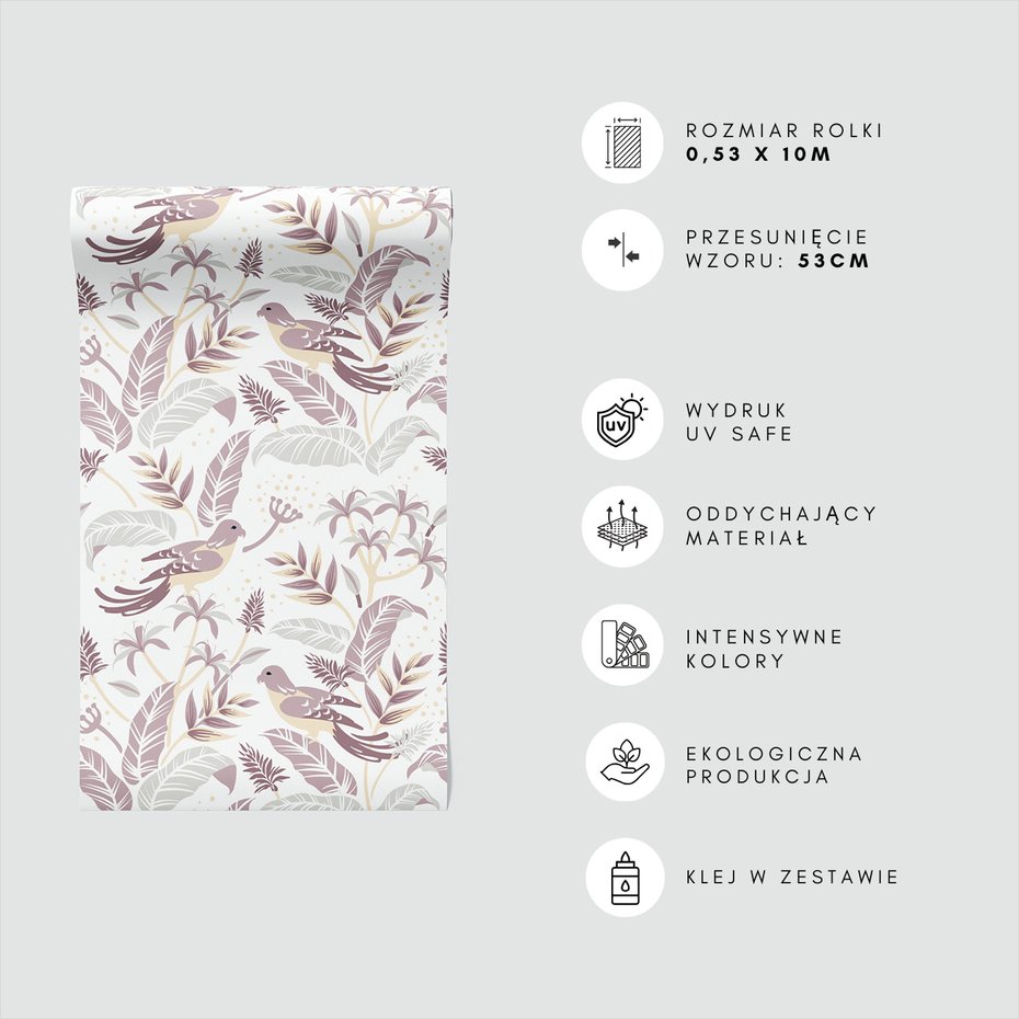 Tapeta - liście, ptaki, kwiaty
