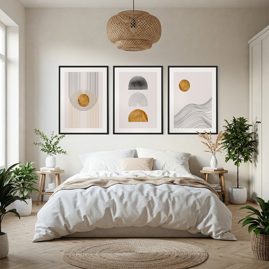 Zestaw obrazy w ramie, plakaty - abstrakcja, geometryczne, linie - rama czarna