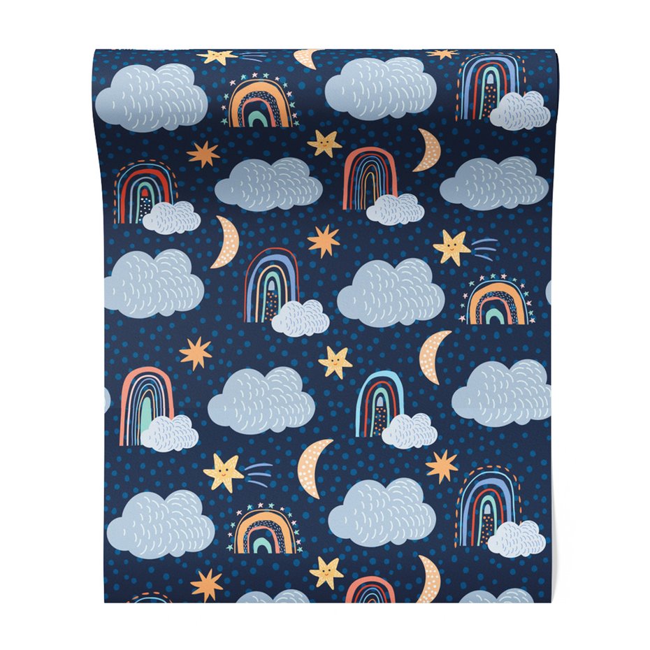 Tapeta - dziecięca, chmury, gwiazdy, tęcze