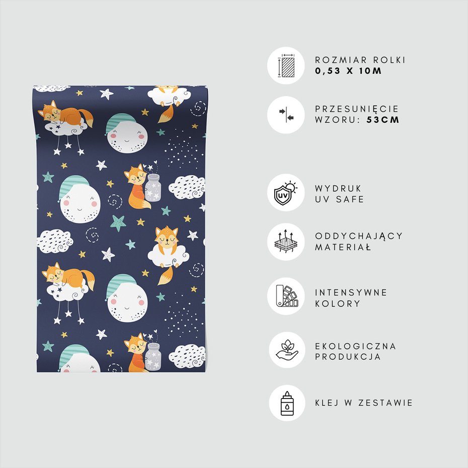 Tapeta - dziecięca, lis, chmura, gwiazda