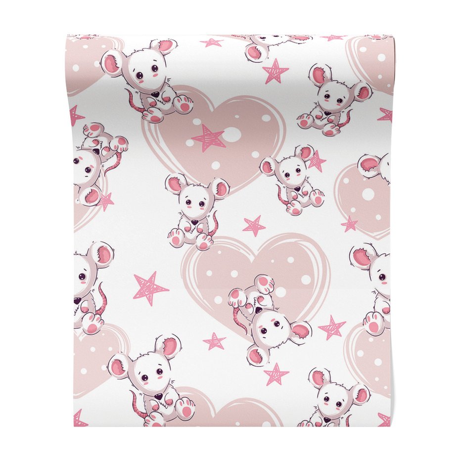 Tapeta - dziecięca, mysz, serca, gwiazdy