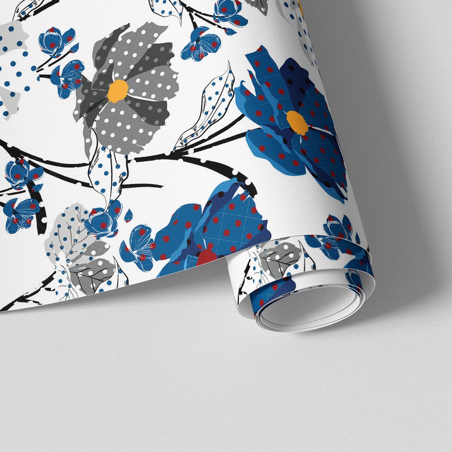 Tapeta - kwiaty, kropki, liście