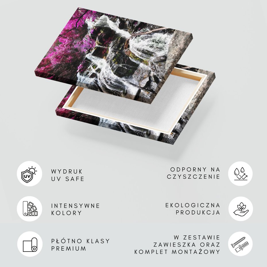 Obraz na płótnie - wodospad, las, skały