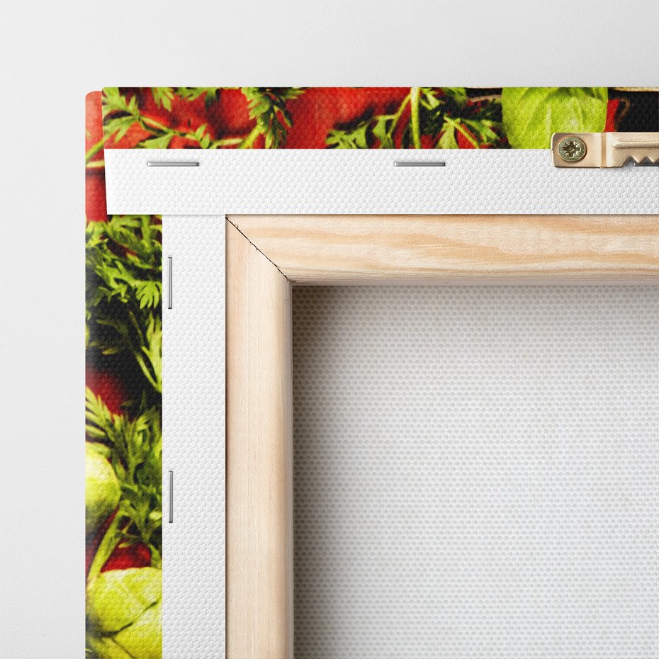 Obraz na płótnie - przyprawy, warzywa, deska