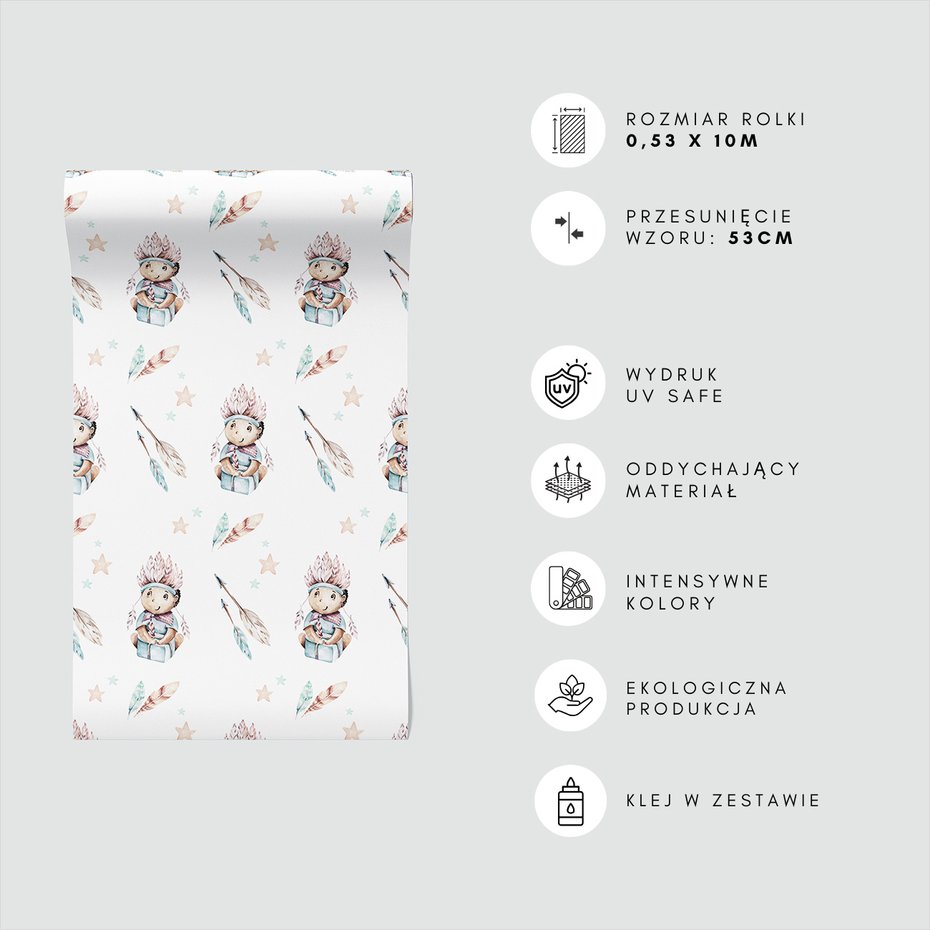 Tapeta - dziecięca, indianin, pióra, gwiazdy