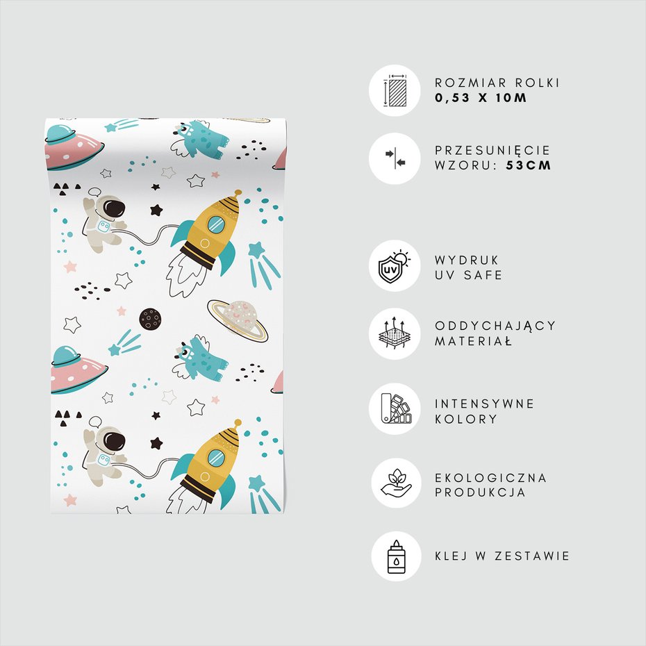 Tapeta - dziecięca, kosmos, rakieta, gwiazdy