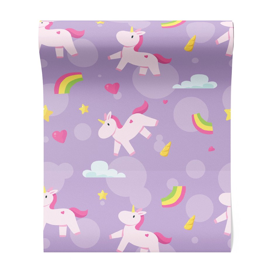 Tapeta - dziecięca, jednorożce, tęcze, gwiazdy
