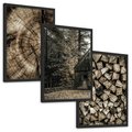 Zestaw obrazy w ramie, plakaty - drewno, kora, natura - rama czarna