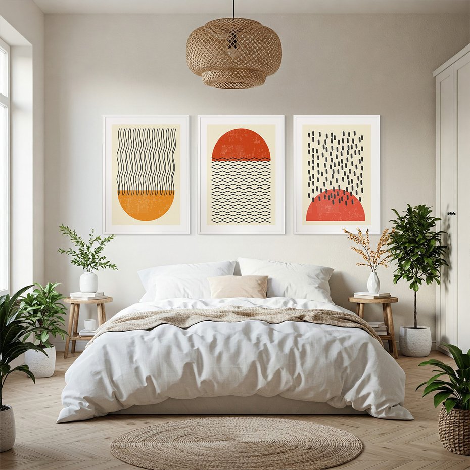 Zestaw obrazy w ramie, plakaty - abstrakcja, minimalizm, wzory - rama biała