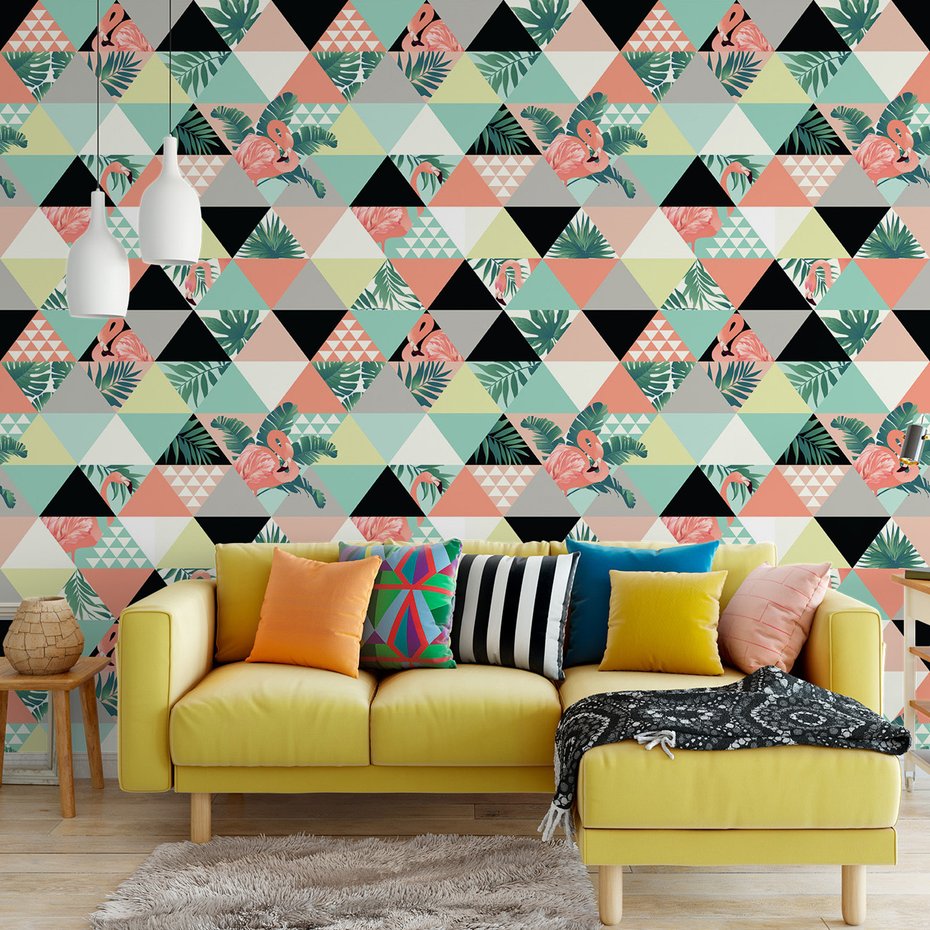 Tapeta - flaming, liście, trójkąty