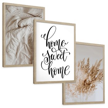 Zestaw obrazy w ramie, plakaty - trawa, beżowy, pismo - rama drewno