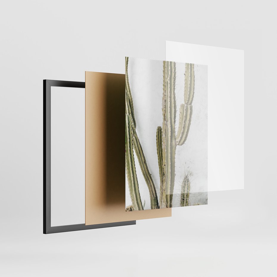 Zestaw obrazy w ramie, plakaty - kaktusy,rośliny,tekst - rama czarna