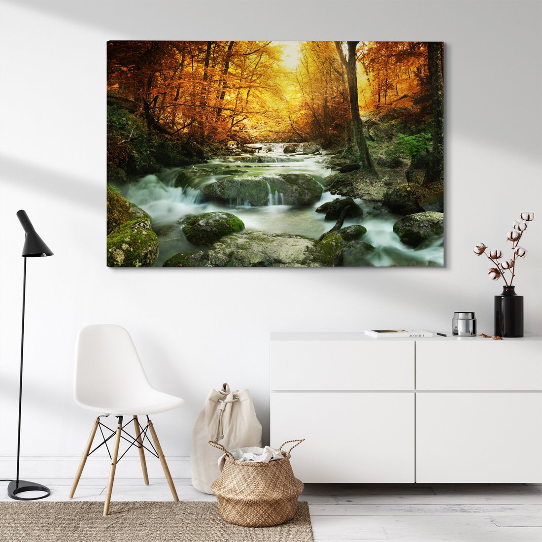 Obraz na płótnie - las, wodospad, jesień