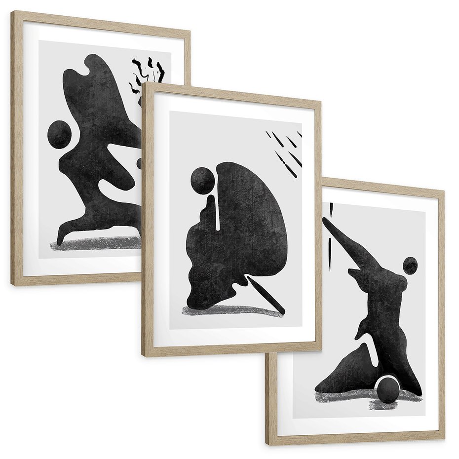 Zestaw obrazy w ramie, plakaty - abstrakcja,minimalizm,nowoczesne - rama drewno