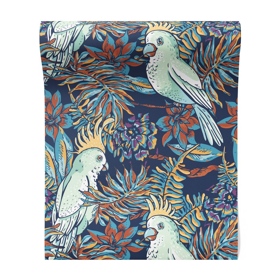 Tapeta - papuga, liście, kwiaty