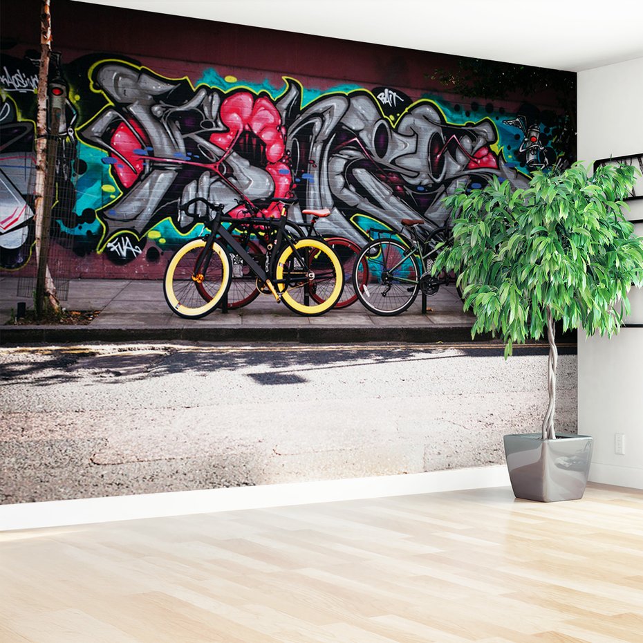 Fototapeta - rowery, graffiti, ulica