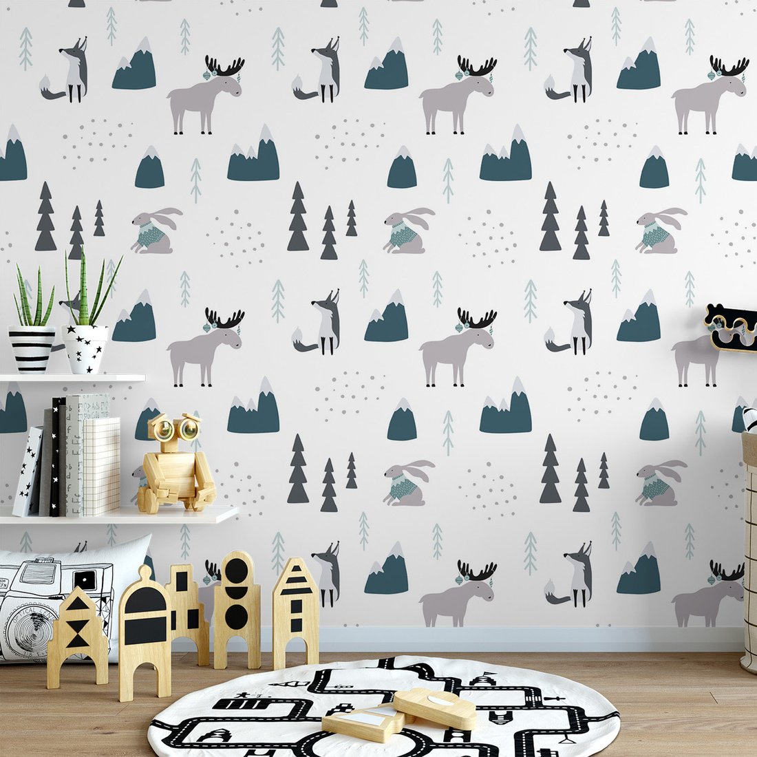 Tapeta - dziecięca, lisy, góry,