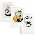 Zestaw obrazy w ramie, plakaty - kawa, filiżanka, croissant - rama biała