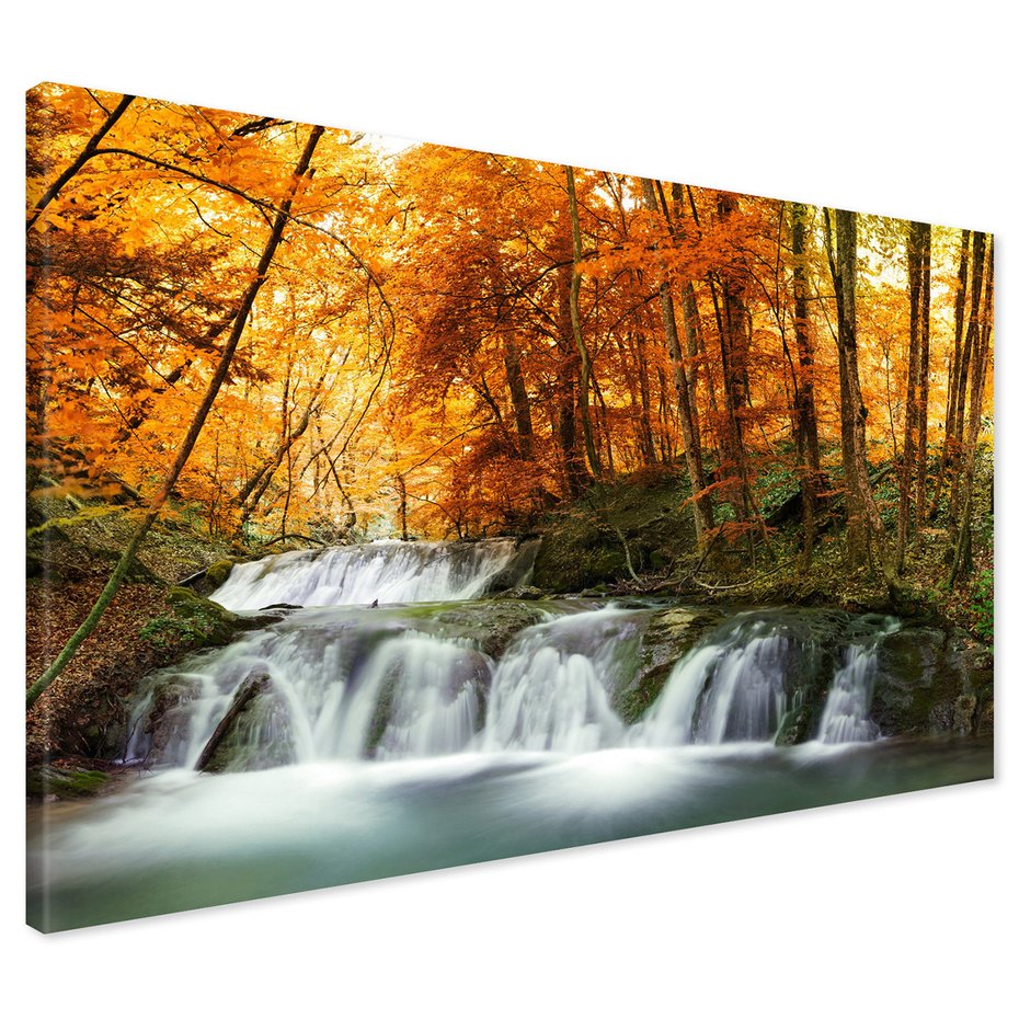 Obraz na płótnie - jesień, wodospad, las
